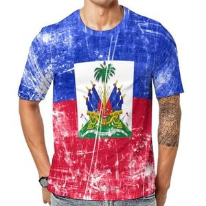 Vintage Haïti vlag heren korte mouw grafisch T-shirt ronde hals print casual tee tops 2XL