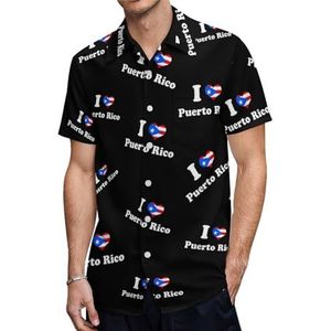 I Love Puerto Rico Puerto Casual herenoverhemden met korte mouwen en zak, zomer, strand, blouse, top, XS