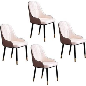 GEIRONV Lederen Keuken Dineren Stoelen Set van 4, Woonkamer Slaapkamer Leisure Chairs Home Desk Hotel Rugleunstoelen 43 × 47 × 87cm Eetstoelen (Color : Beige)