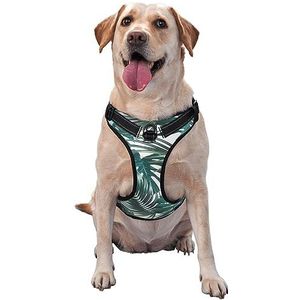 Ademende en verstelbare hondenharnassen met riem, groene monstera-bladeren hondenharnas voor grote middelgrote en kleine honden