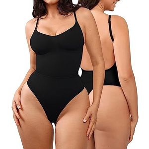 KBRPEY Figuurvormende body met open rug voor dames, figuurvormende body voor dames, met beha zonder compressie, bodysuit, platte buik, shapewear string, Zwart M, One size