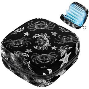 MUOOUM Maandverband met krab en zeesterren opbergtas menstruatiepadtas draagbare menstruatiecup zakje met rits voor tienermeisjes vrouwen dames