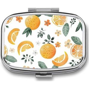Pillendoos 2 compartimenten kleine pillenetui voor portemonnee en zak sinaasappels en citroenen vierkante pillendoos schattige vitamines visolie supplementen olie opbergdoos draagbare pillen bevatten