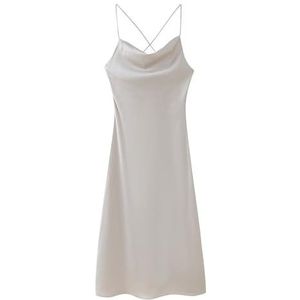 yk8fass Effen kleur Slip Jurk ws-1976, Zand Kleur, S