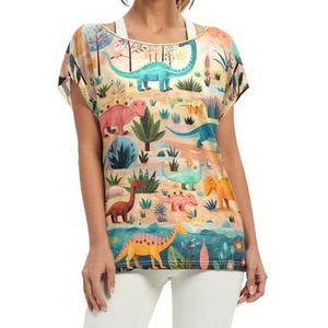 Kinderen Cartoon Dinosaurs Dames Korte Batwing Mouwen Shirt Ronde Hals T-shirts Losse Tops voor Meisjes, Patroon, L