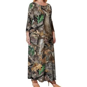 Camo Herten Camouflage Jacht Grafische Plus Size Jurk Voor Vrouwen Casual Lange Mouw Maxi Jurken