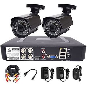Beveiligingscamerasysteem 4CH DVR CCTV Video Surveillance Set AHD Analoge Camera Kit 2 Stuks Dome Bullet Infrarood 1080P 2MP 6in1 DVR Beveiligingscamera Systeem met hoge resolutie (Size : None, Colo