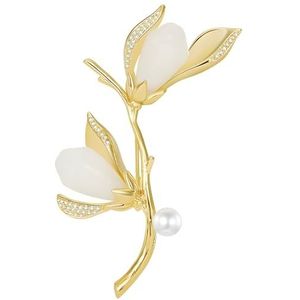 CFLNYC Elegante Magnolia Bloemvormige Broche, Witte Bloemen Revers Pin Vrouwen Jassen Jassen Accessoires Badge Pin Geschenken, 2.4"" x 1.4"", Metaal