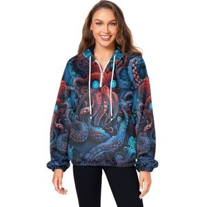 KAAVIYO Sea Octopus abstracte blauwe pluizige jas pullover hoodie capuchon zakken donzig fleece sweatshirt ronde hals truien hoodies voor meisjes vrouwen, Patroon, M