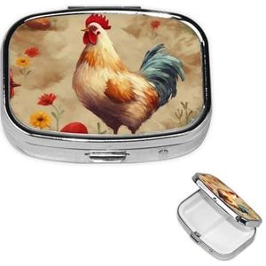 Pillendoos Art Kip Dier Schilderen Pillendoosje Wekelijkse Pillenorganizer met 3 compartimenten Rechthoekige Pillendoos Kleine Pillencontainer Draagbare Vitamine Houder Dozen voor Supplementen