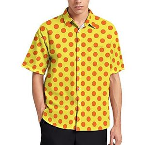 Oranje Stip op Geel Hawaiiaans Shirt Voor Mannen Zomer Strand Casual Korte Mouw Button Down Shirts met Zak