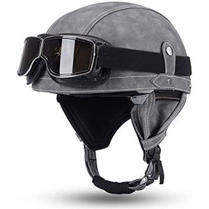 Leren halfhelmen voor motorfietsen, DOT-goedgekeurde volwassenen Duitse stijl Skull Cap-helm met pilotenbril voor heren en dames motorfietsen Cruiser Scooter Bromfiets Touring Decoration
