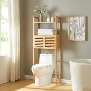 [en.casa] Ombouwkast Haugesund voor toilet 158x60x26 cm badkamerkast met plank vrijstaand staand rek bamboe naturel