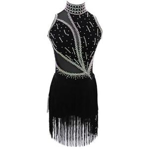 Mouwloze kunstschaatsjurk, open rug met franjezoom, ijsschaatskleding for wedstrijden, aanpasbaar(4XL)