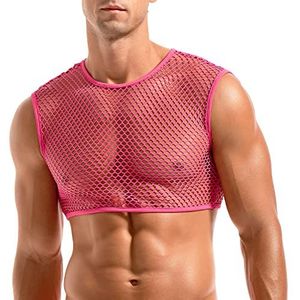 Amy Coulee Heren visnet shirt mesh spier onderhemden, roze, S