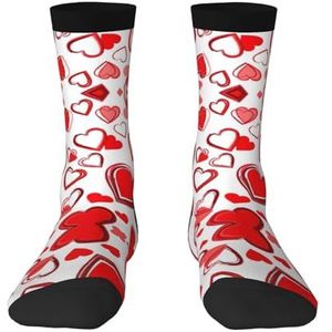 Romantische rode hart kleurrijke halfhoge sokken voor mannen en vrouwen - Modieuze volwassen sokken, levendige halfhoge sokken, Romantisch rood hart, Eén Maat