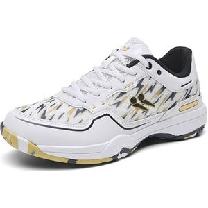 JiuQing Badmintonschoenen Indoor Outdoor Court Fitness Sneakers Unisex Lichtgewicht Voor Tennis Jogging,Goud,36 EU