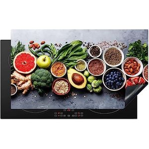 KitchenYeah© Inductie Beschermer 90x52 cm Keuken Decoratie Kookplaat Beschermer voor Inductiekookplaat Afdekplaat Anti Slip Mat - Fruit - Beton - Groente