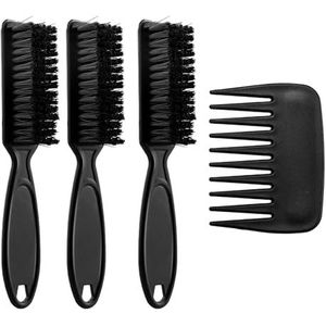 3 vervagingsborstelsets, 1 kam, manicure-reinigingsborstel, baardborstel, fijne borstel voor haarknippen, zachte haren, stofborstel. Geschikt voor reiniging, schoonheid en kapper. (zwart)