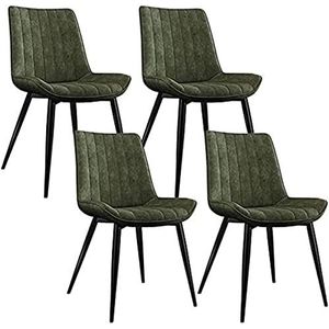 GEIRONV moderne keukenstoelen set van 4, for terras thuis woonkamer koffiestoel mat leer zwart metaal antislip voeten stoelen Eetstoelen (Color : Green, Size : 45x43x84cm)