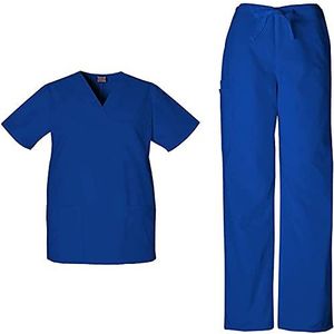 Dames Scrubs Set Werkkleding Originals 4876 V-hals Top & 4100S Trekkoord Cargo Broek, Galaxy Blauw-M Top/S Korte Broek