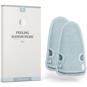 LoWell® 2-delige scrubhandschoen - Hamam scrubhandschoen voor lichaam en gezicht - Bonus scrubgids en 2 zuignappen - grijs