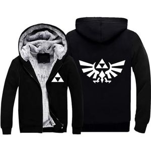 ARBOVE Pluche herenjack Le.ge.ND of ZE.lda bedrukt hoodie cardigan lange mouwen trui sweatshirt - shirt, Zwart, 4XL