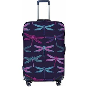 WOWBED paarse libelle bedrukte koffer cover elastische reisbagagebeschermer past 18-32 inch bagage, Zwart, S