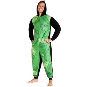 Rick and Morty Pluizige fleece pyjama met capuchon voor volwassenen - M-3XL, Groen/Zwart