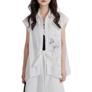 CakfLjkhl Womens Vest Top Ramie Hollow Out Lace Up Mouwloos Vest Shirts Zomer Uitgaan Tops,Wit,L