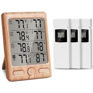VOKSUN Draadloos Weerstation met Buitensensor, Kleurendisplay, Thermometer Hygrometer met Weersverwachting, DCF Radioklok, Werkt op Batterijen en Netstroom(Wit