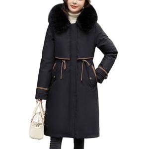 Dames Lange Gewatteerde Jas Met Afneembare Bontkraag, Dikke Winddichte Winterparka Met Zakken(Black,XXX-Large)