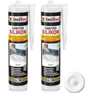 Isolbau Sanitair-siliconen, zeer elastische siliconenkit voor afdichtingen en voegen, schimmelbestendig, waterdicht, wit, 2 x 300 ml cartridge