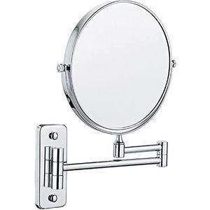 FJMMSJPVX Wandgemonteerde make-up spiegel, dubbelzijdige scheerspiegel 20 cm met vergroting, badkamerspiegel met uitschuifbare arm 360 graden draaibaar (kleur: zilver, maat: 7x)