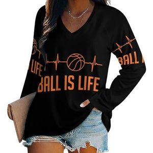 Basketbal Heartbeat vrouwen Casual Lange Mouw T-shirts V-hals Gedrukt Grafische Blouses Tee Tops M