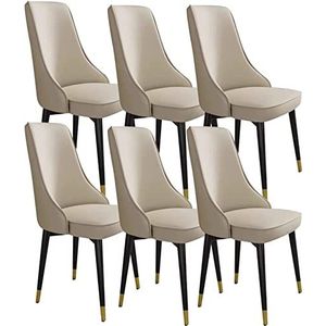 GEIRONV Keuken Eetkamerstoel Set Van 6,Microfiber Leer Woonkamer Lounge Stoelen Stevige Koolstofstaal Metalen Poten Dessert Melk Thee Winkel Eetstoelen (Color : Riceyellow, Size : 89 * 41 * 41cm)