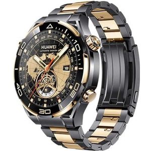 HUAWEI Horloge Ultimate Design 46mm, 1.5"" inch luxe smartwatch - 18K gouden inlay - zwarte zirkon-gebaseerde amorfe legering kast met gouden titanium band - Bluetooth bellen - HarmonyOS, Goud/Zwart,