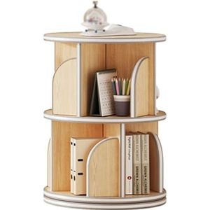 Roterende Boekenplanktoren, 5-laags Draaibaar Boekenkastopbergrek, Vloerstaand Houten Cd-rek For Kleine Ruimte For Slaapkamers, Woonkamers, Speelkamers (Color : Wood color, Size : 2 tiers)