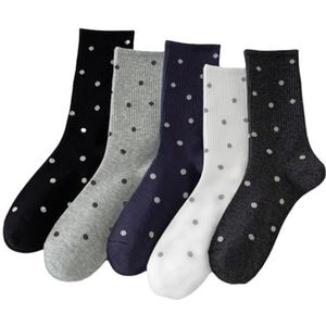 YIJIANUO 5 paar lente/zomer dames tussenzool sokken met polka dot klassieke zwart-witte kleur geschikt voor buitensporten en leis, 5 paar, One size