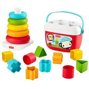 Fisher-Price Baby's Eerste Blokken en Kleurenringpiramide Cadeauset, 2 klassieke babyspeeltjes voor stapelen en sorteren, vanaf 6 maanden