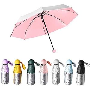 UV Blocker Parasol Mini Paraplu Winddicht UV-bescherming Windbestendig Lichtgewicht Opvouwbare Zon-Regen Anti UV Paraplu 7,8 inch Titanium Compact Vent Zonneparaplu, Roze, Zilver