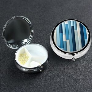 Blauwe strepen pillendoosje 3 compartimenten pillendoos ronde pil organiseren metalen waterdichte geneeskunde organizer doos voor reizen kleine pillencontainer draagbaar voor supplementen