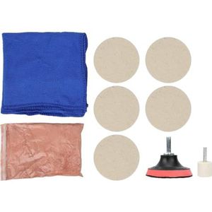 Glazen krasverwijderaar, glaspolijstset, 100 g, Ceroxide, 5 stuks, wolpolijstpad, glaskrasverwijderaar met polijstschijf, wolwiel en handdoek voor autoglas