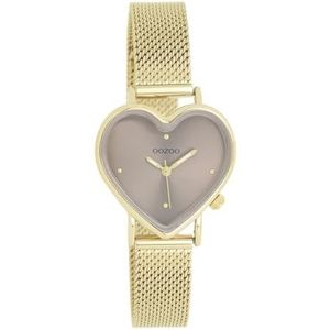 Oozoo Timepieces dameshorloge | polshorloge dames met roestvrijstalen armband | modern horloge voor vrouwen | elegant analoog dameshorloge in hartvorm, goud/taupe, armband