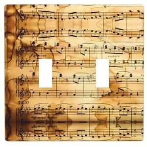 ZhaoYuGoods Vintage muzieknoot kunst print muurplaat, dubbele tuimellichtschakelaar outlet cover 2-gang 11,4 cm x 11,4 cm, decoratieve pc-voorplaat voor thuis en kantoor