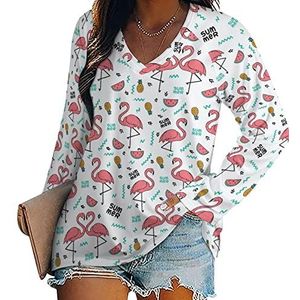 Zomer Flamingo Ananas Nieuwigheid Vrouwen Blouse Tops V-hals Tshirt Voor Legging Lange Mouw Casual Trui