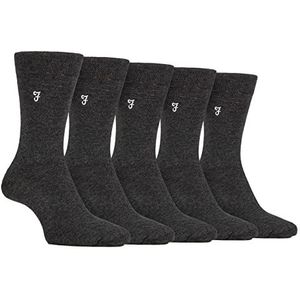 Farah Gestreepte en Argyle katoenen sokken met patroon voor heren, pak van 5, houtskool, One Size