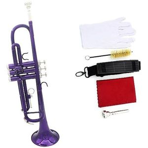 beginners trompet Trompet Bb B Plat Messing Prachtig Met Mondstuk Handschoenen Riem Koperblazers (Color : Purple)