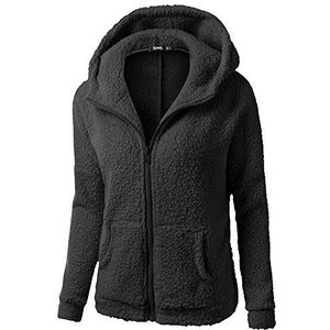 HaicoM Gym Fleece Vest Voor Vrouwen Met Rits Dames Hoodies Met Zakken Dames Slanke Effen Kleur Casual Warme Jas Dames Wollen Sport Uitloper Dames String Trui Rits Katoenen Jas, zwart., XL