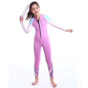 ZCCO Wetsuit voor kinderen, 2,5 mm neopreen thermisch badpak, jeugdjongens en meisjes, eendelige natte pakken, warmte badpak met lange mouwen voor duiken, zwemmen, surfen (roze, S)
